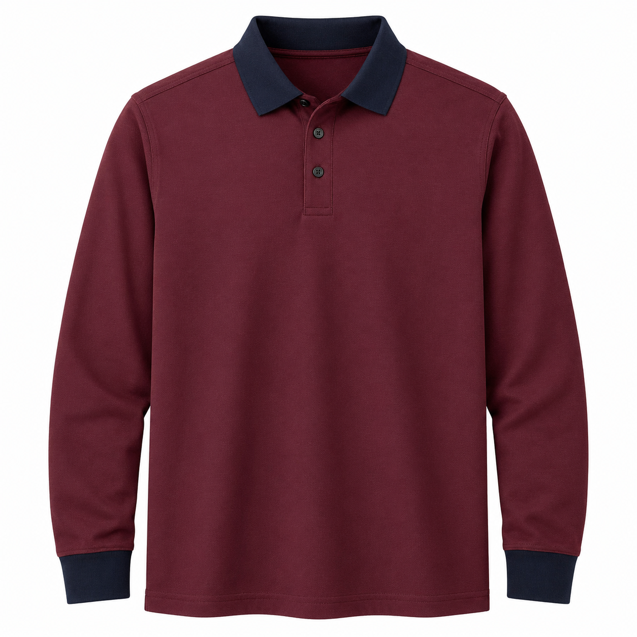 uzun kollu polo yaka tshirt (3) Bordo Lacivert Detaylı Uzun Kollu Polo Yaka Tişört - Görsel 1